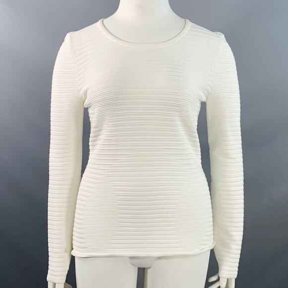 HUGO BOSS Size L White Viscose Blend Ribbed Long Sleeve Casual Top - Picture 1 of 6